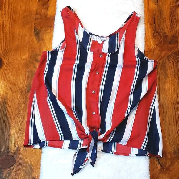Pink Rose Tops - Pink Rose Medium Striped Crop Tie Tank Blouse Top